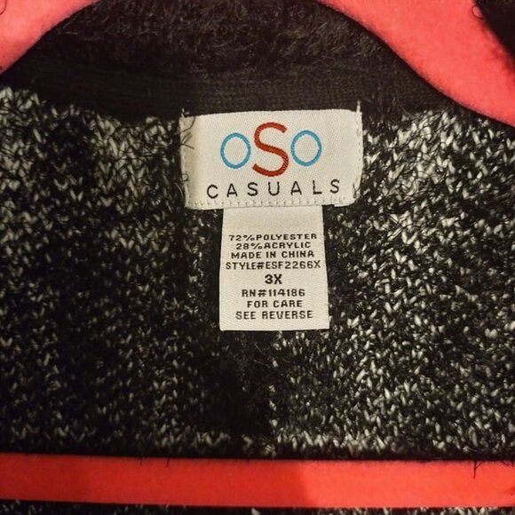 Oso Casuals 3X Black & White Plaid Open Cardigan Sweater With Fringe Trim - Picture 5 of 5